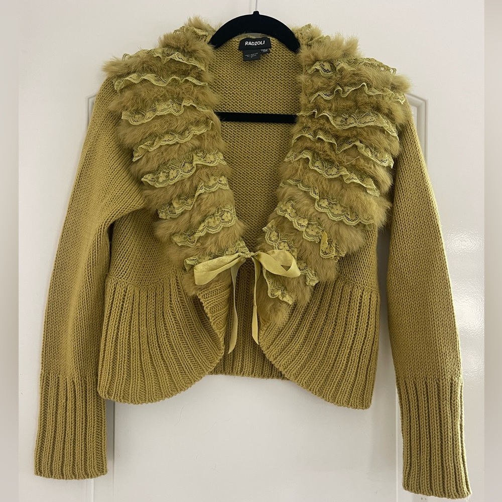 Y2K Lace and Fur Cardigan